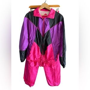 Vintage 80s Active Elements Neon Colorblock Nylon  Jacket Pants Adult L